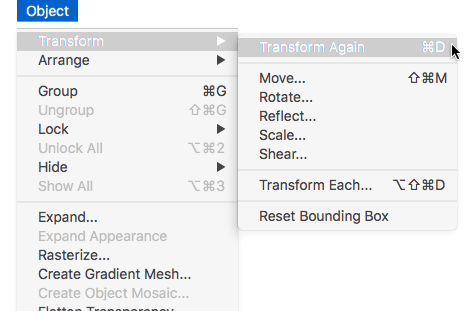 Illustrator Transform Again menu