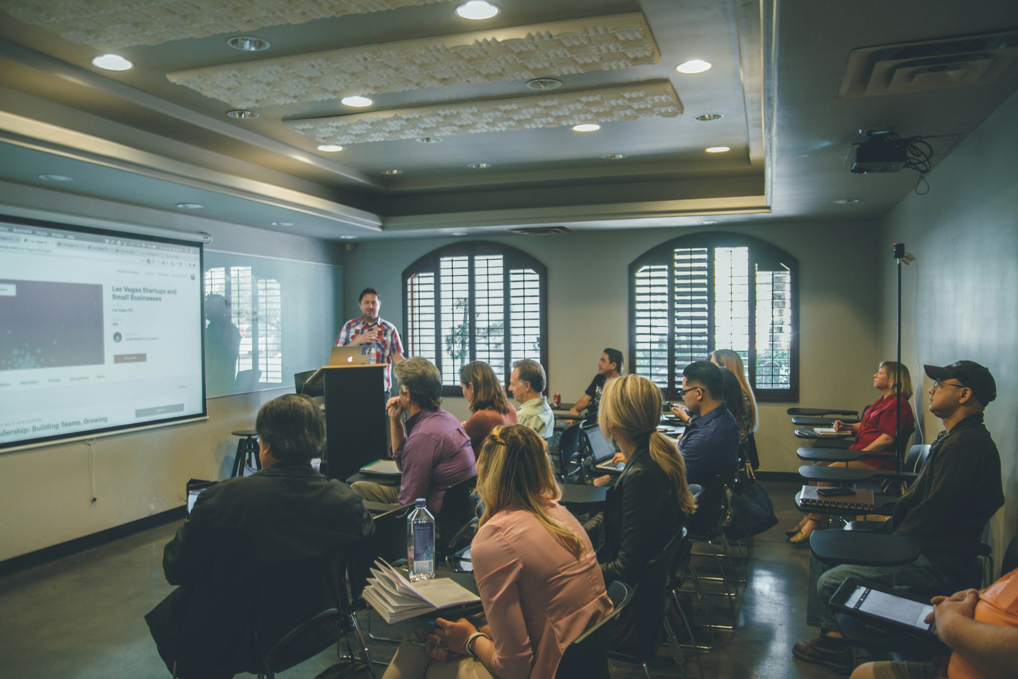 Modern corporate training classroom environment
